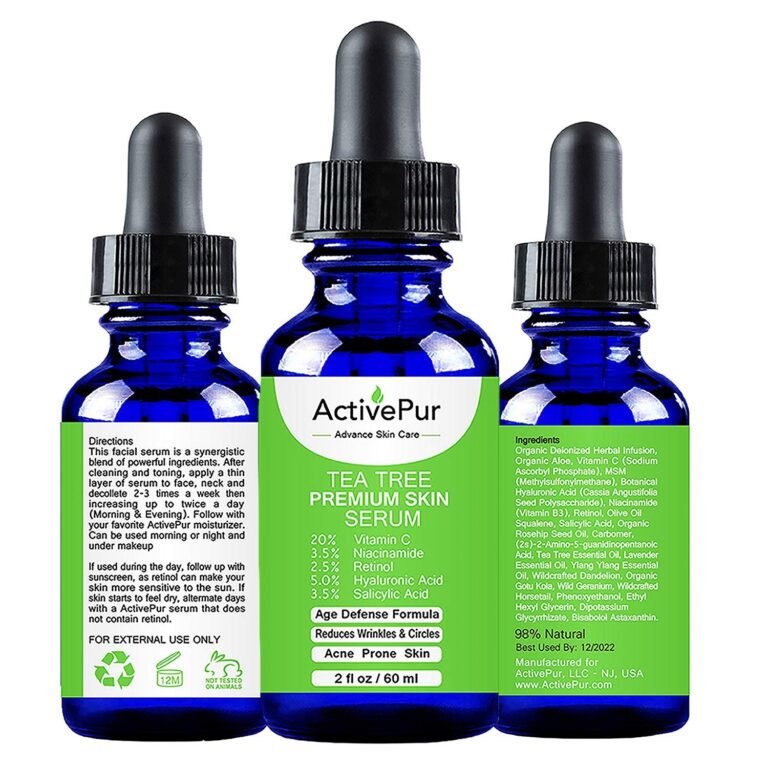 Tea Tree Serum Oil for Acne Facial Skin Serum 20% Vitamin C Hyaluronic Acid Retinol helps in Hyperpigmentation Wrinkles Anti Aging Dark Spots Blemishes Acne Scars (2 Oz/60 ml)