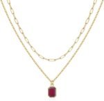 Layered Birthstone Necklace for Women Girls, Gold Silver Rose Gold Plated Layered Paperclip Chain Choker Necklace with Rectangle Birthstone Pendant Birthday Gifts for Women Girls Jewelry