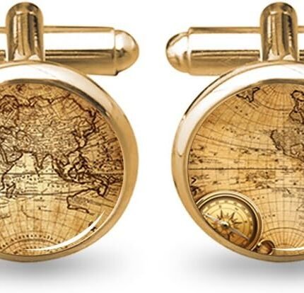 World Map Cufflinks Wedding Vintage Personalised Gifts Father Grandfather Dad Tie Clip Blue ZUNON