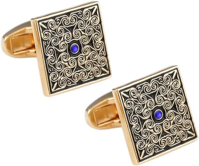 Vintage Celtic Cufflinks Luxury Blue Cubic stone Gold tone Cuff links YW19
