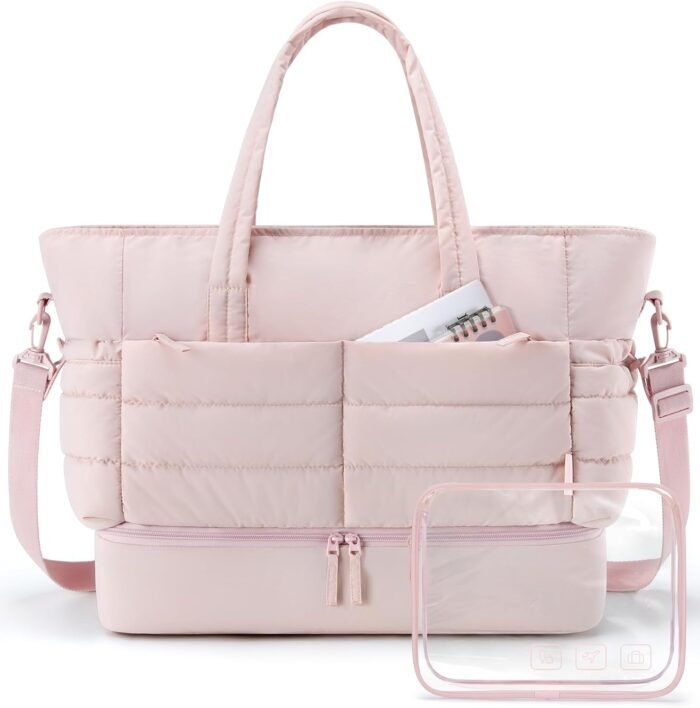 BAGSMART Travel Duffel Bag, Gym Bag for Women with Shoe Compartment, Large Weekender Bags for Women, Workout Overnight Carry on Duffle Bag for Travel, Pink