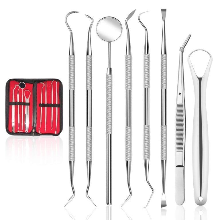 8 Piece Dental Tools Dental Hygiene Kit Tweezer Tooth Scraper Tool Dental Scaler Dentist Mirror Pick Tool Tongue Cleaner Plaque Remover Dental kit Oral Care Tool Pets Teeth