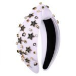 New Years Eve Headband for Women 2025 Happy New Year Star Headband Crystal Jeweled Knotted Headband Holiday Accessories (HNY Star-White)