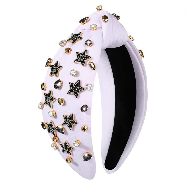 New Years Eve Headband for Women 2025 Happy New Year Star Headband Crystal Jeweled Knotted Headband Holiday Accessories (HNY Star-White)