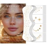 50 Pcs Gold Glitter Freckles Face Tattoo, DIY Glitter Freckles Makeup Patches, Waterproof Sparkle Freckles, Long-lasting 48h Gold Freckles Temporary Face Tattoos for Women (Gold)