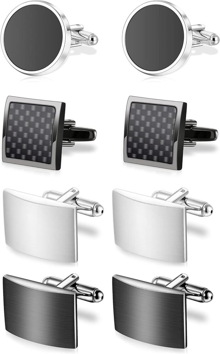4 Pairs Cufflinks for Men Set Unique Cuff Links Mens Business Groom Gifts