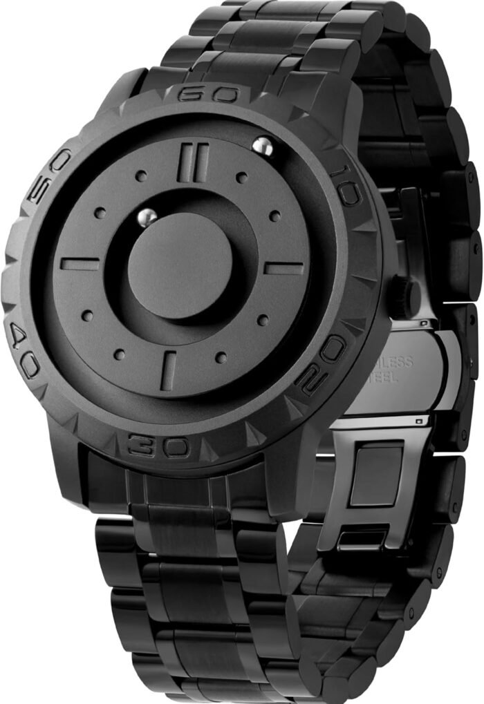 EUTOUR Watches Men Magnetic Watches 3D PVD One Piece Swiss Quartz Watch Waterproof Watches Resin/Leather Steel Strap Black Dial