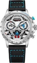 marvin Chronograph Watches for Men Swiss Mens Watch Luxury Men's Wrist Watches with Leather Strap and Weekday,Hour,Date Dial,Quartz Movement,Stainless Steel Case, Luminous,50M Waterproof