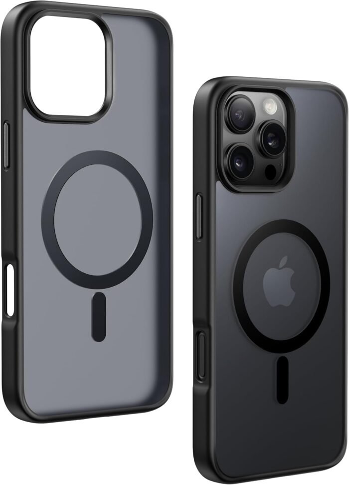 for iPhone 16 Pro Max Magnetic Case 18N Strong Magnetic, Military Grade Drop Protection, Silicone Anti-Scratch, Classic Translucent Matte Black