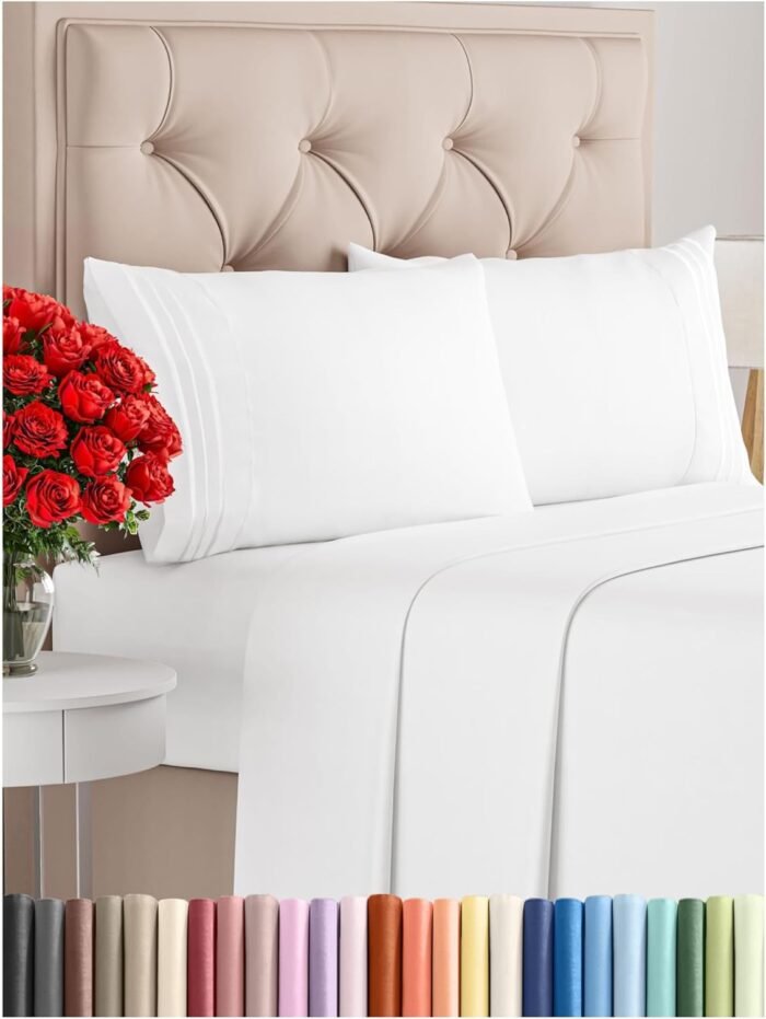 Queen Size 4 Piece Sheet Set - Comfy Breathable & Cooling Sheets - Hotel Luxury Bed Sheets for Women, Men, Kids & Teens - Deep Pockets, Easy-Fit, and Wrinkle Free Sheets - White Oeko-Tex Bed Sheet Set