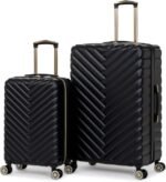 Kenneth Cole REACTION Madison Square Lightweight Hardside Chevron Expandable Spinner Luggage, Black, 2-Piece Set (20" & 28")