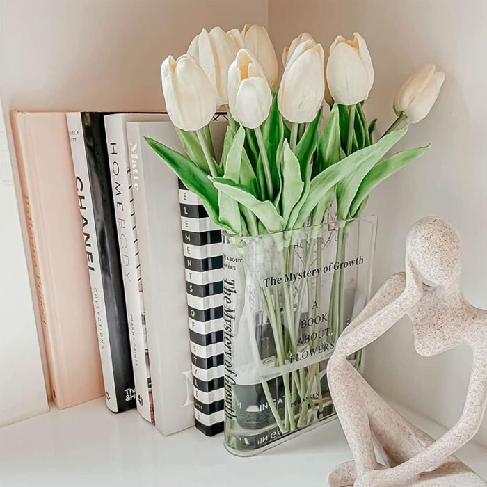 Puransen Clear Book Flowers Vase - Cute Bookshelf Decor; Unique Vase for Book Lovers, Artistic and Cultural Flavor Acrylic Vases for Home Office Decor (Not Including Flowers)