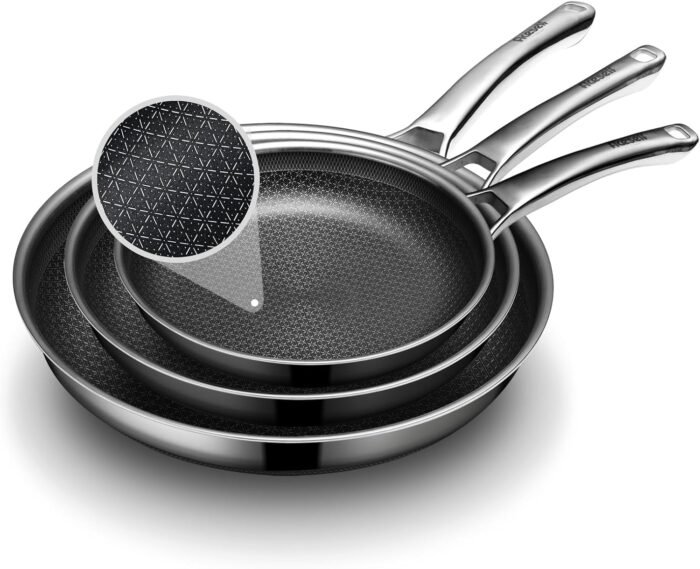 Non Stick Frying Pans Set,Hybrid Pan Set(8+10+12inch) Frying Pans Nonstick for cooking,PFOA Free Induction Cookware Sets,non stick Stainless Steel Skillets,Dishwasher and Oven Safe Kitchen set