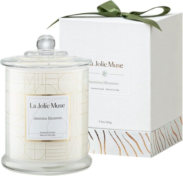 LA JOLIE MUSE Candles Gifts for Women, Candles for Women with Gift Box, Jasmine Scented Candle, Candles for Home Scented, Natural Soy Candles, 70 Hours 10 oz