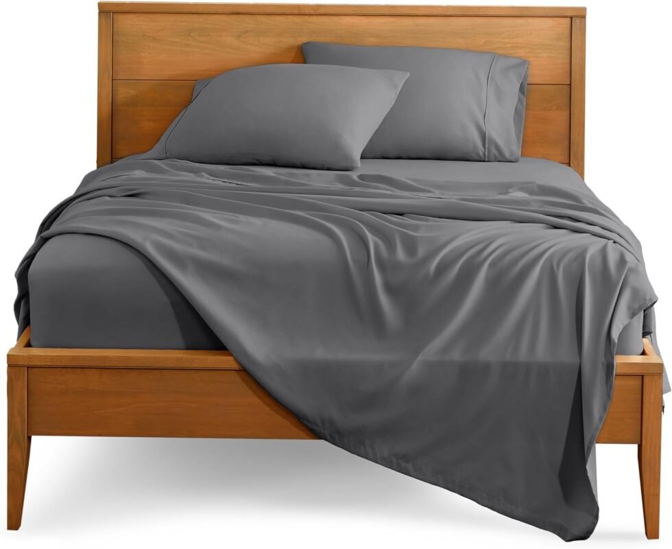 Bare Home Queen Sheet Set - Luxury 1800 Ultra-Soft Microfiber Queen Bed Sheets - Double Brushed - Deep Pockets - Easy Fit - 4 Piece Set - Bedding Sheets & Pillowcases (Queen, Grey)